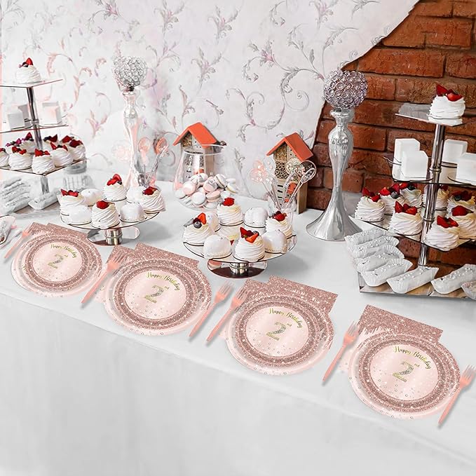 24 Sets 2nd Rose Gold Birthday Party Decrations for Girls 2 Birthday