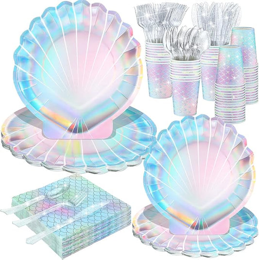 144 Pcs Mermaid Birthday Party Supplies Tableware Includes Mermaids