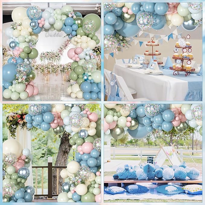 Party Pink Dusty Blue Green Balloons Garland Arch Kit