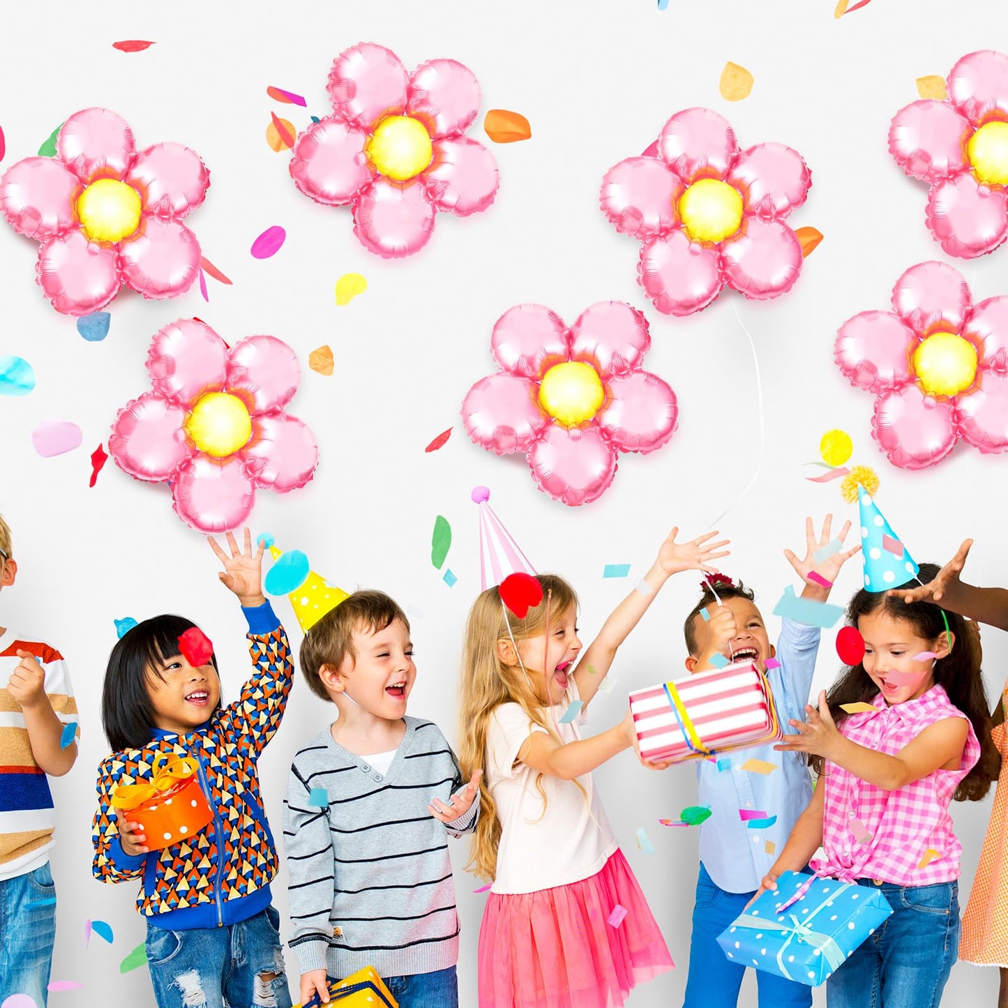 Charnoel 12 Pcs Light Pink Flower Balloon Huge Aluminum Foil Pastel