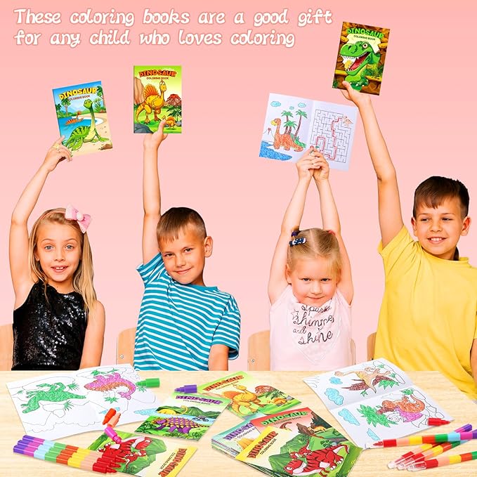 24 Dinosaur Mini Coloring Books Kids with 24 Stacking Crayons Dino
