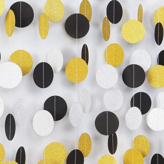 Silver Black Gold Party Decorations - 52Ft Paper Streamers Garland