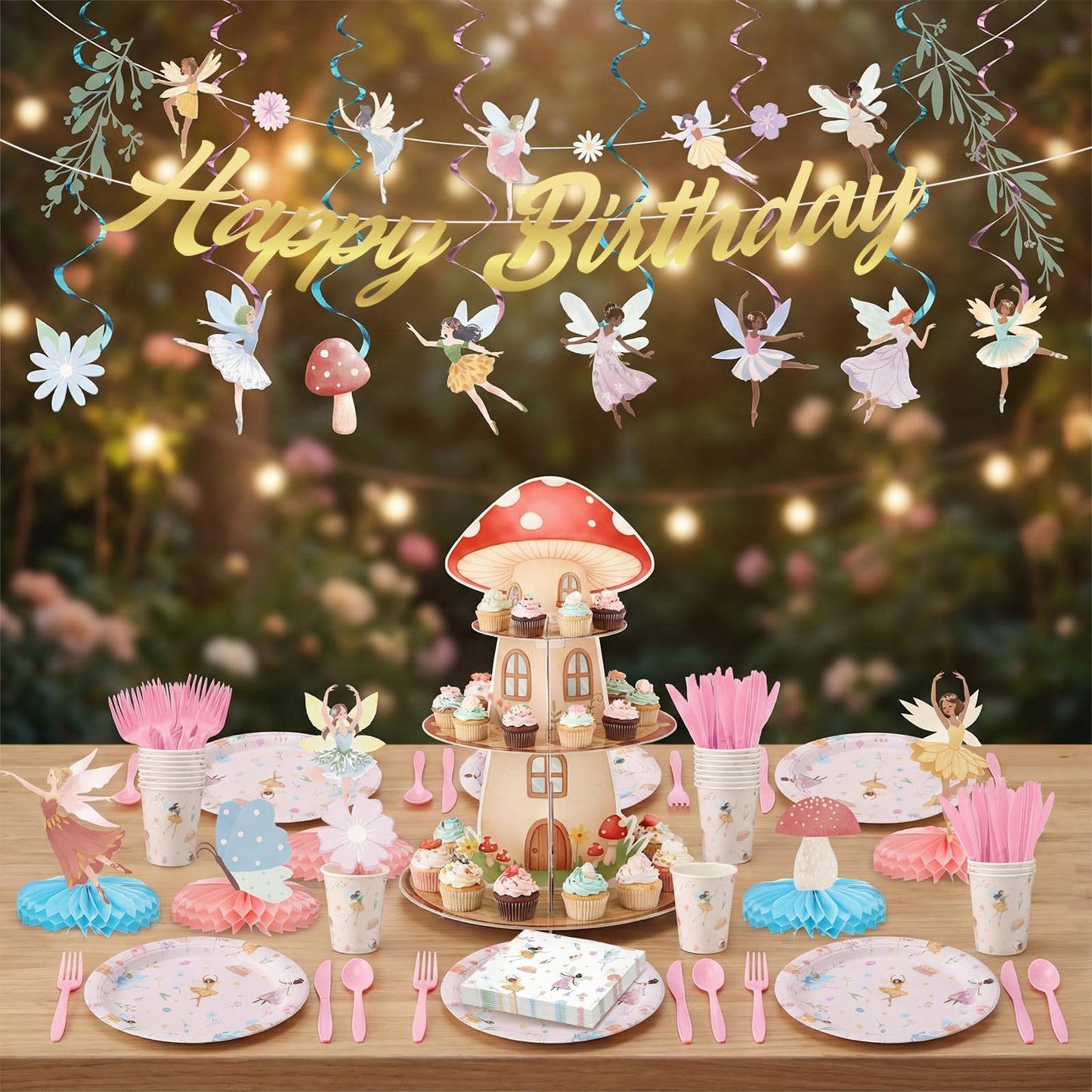 258 Pcs Fairy Birthday Party Decorations Include Disposable Fairy