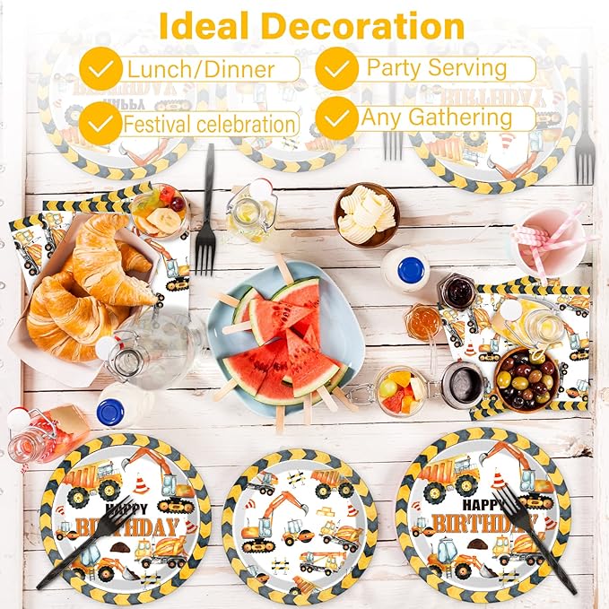 100 Pcs Construction Birthday Party Plates and Napkins Set Dump