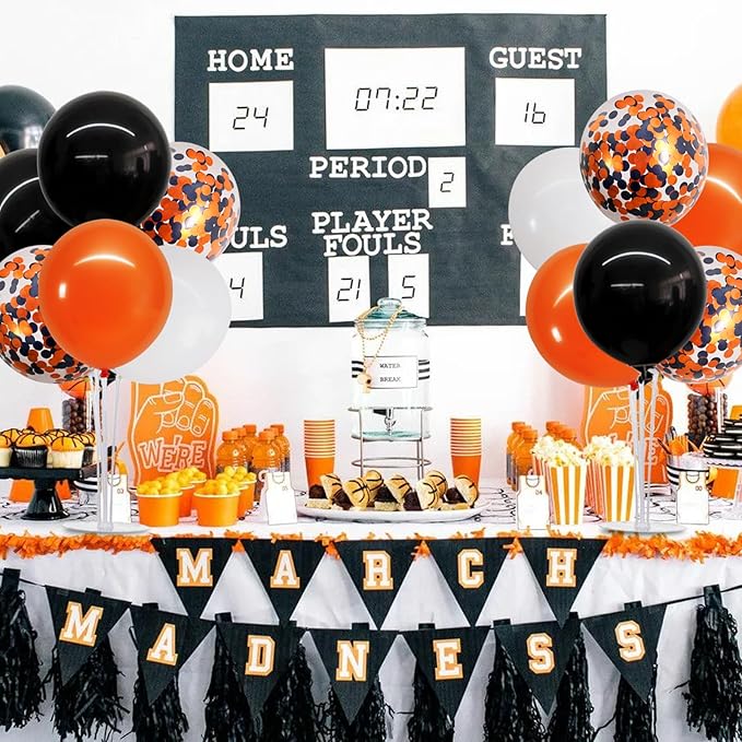 4 Set Halloween Balloons Black Orange Confetti White Balloon Stand