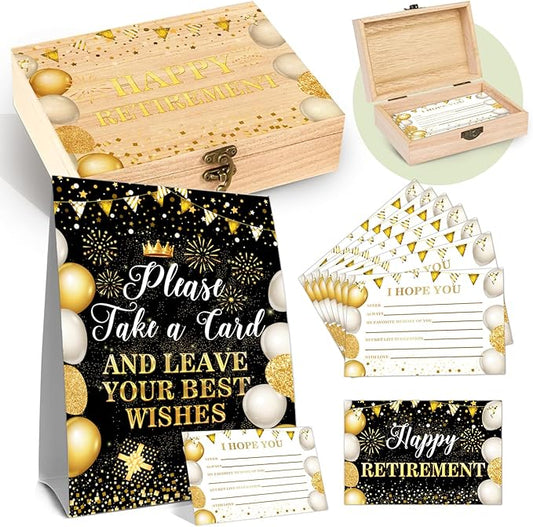 52 Pcs Black Gold Retirement Party Card Box Retire Present Card