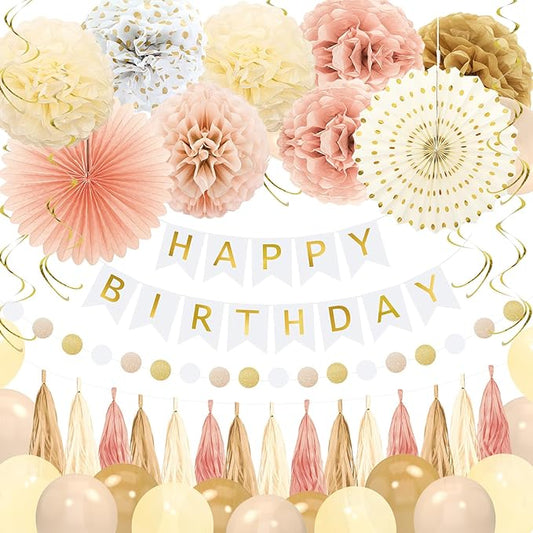 Champagne Gold Fall Boho Birthday Decorations for Women Girls Beige