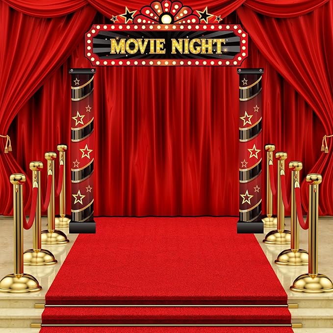 3 Pcs Movie Night Porch Sign Banner Movie Theme Party Decorations