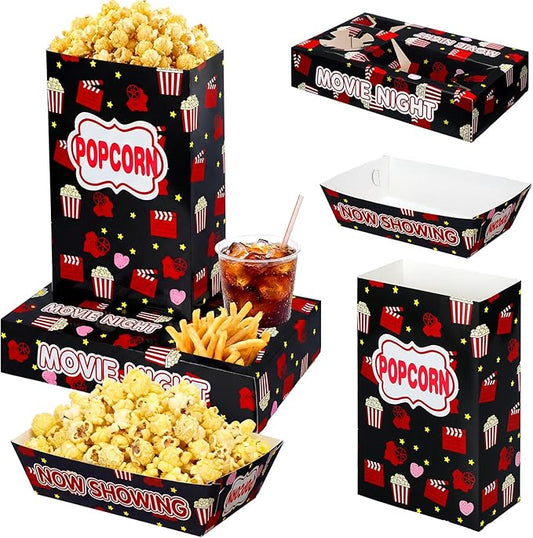 72 Pcs Movie Night Supplies Paper Movie Snack Trays Set Include 24