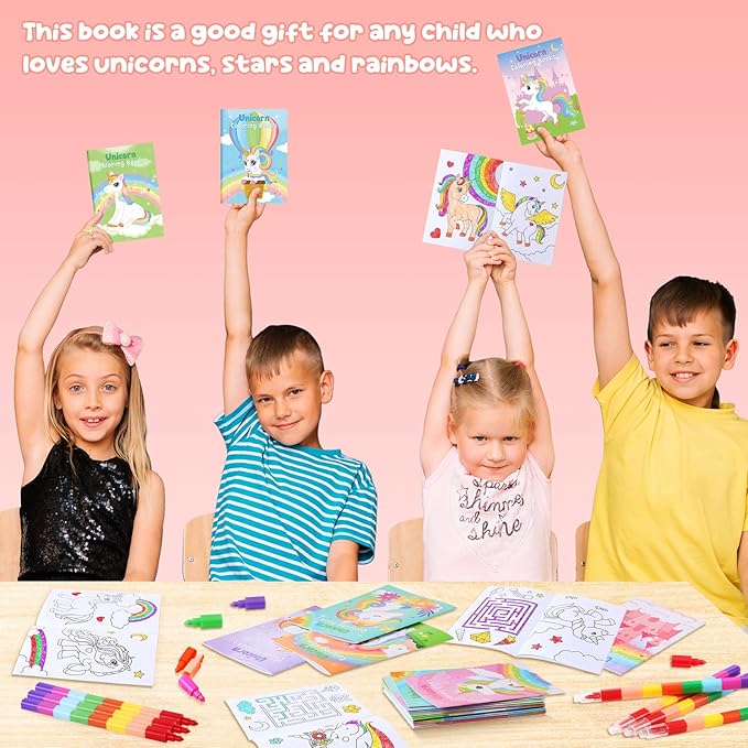 12 Unicorn Mini Coloring Books Kids with 12 Stacking Crayons Unicorn