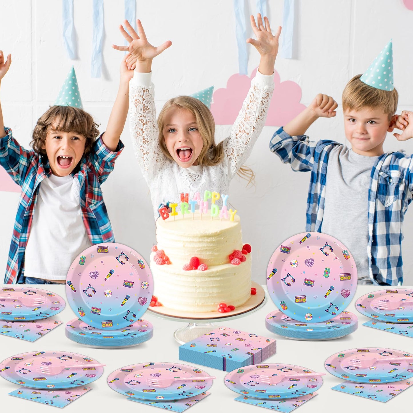 96pcs Kpop Paper Plates and Napkins Animations Theme Birthday Party