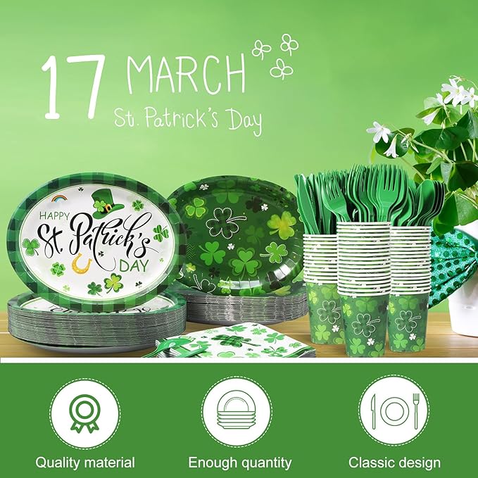 350 Pieces St Patrick's Day Party Supplies Irish Party Tableware Set