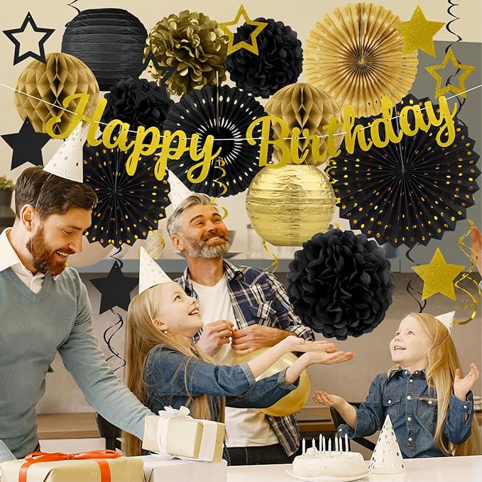 Black Gold Birthday Party-Decorations - 29pcs Black Gold Party
