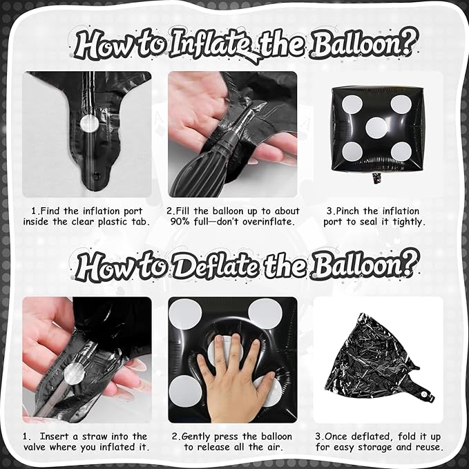 Biapian Jumbo Dice Balloons Foil, 6 Pcs 24 Inch Red Black White 4D