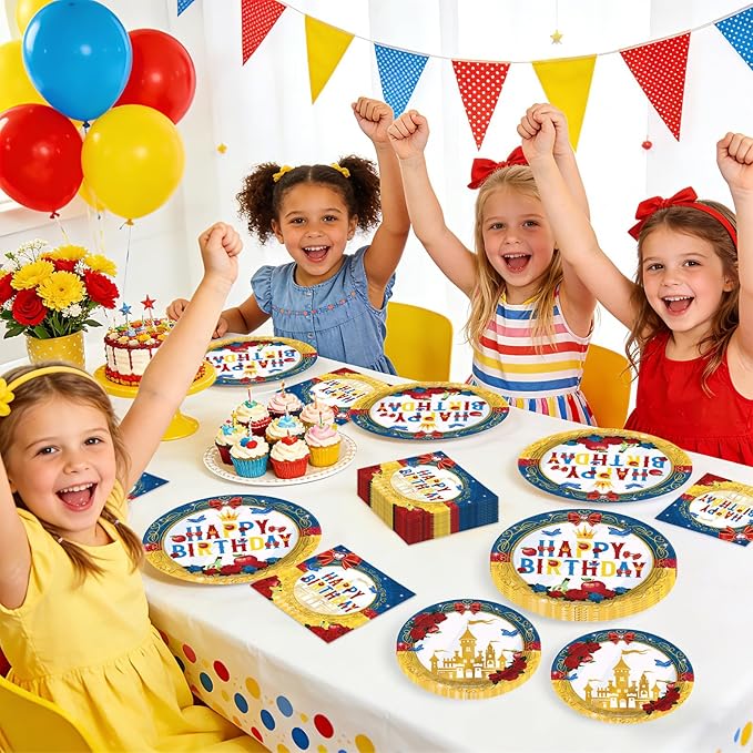96 Pcs Snow Princess Birthday Party Supplies Cartoon Snow Plates and