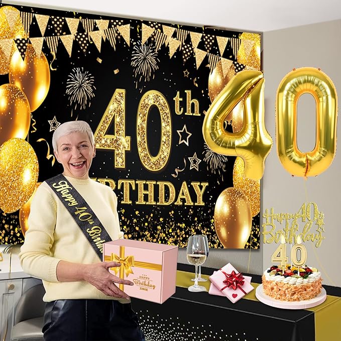 40th Birthday Decorations Men Women with 40th Birthday Banner Black