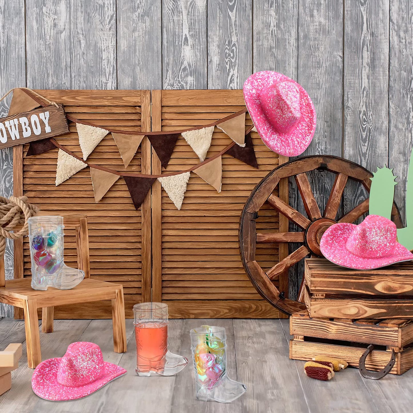 Vesici 20 Pcs Mini Cowgirl Hats Western Tiny Glitter Cowboy Shot