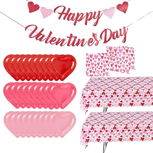 Valentine's Day Party Supplies Set Romantic Pink Heart Paper Plates