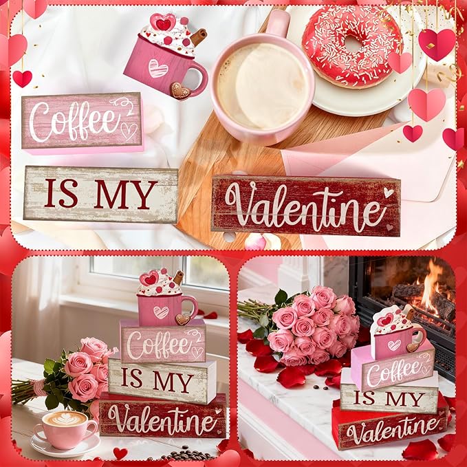 4 Pcs Valentine's Day Table Decor Wooden Cocoa Decoration