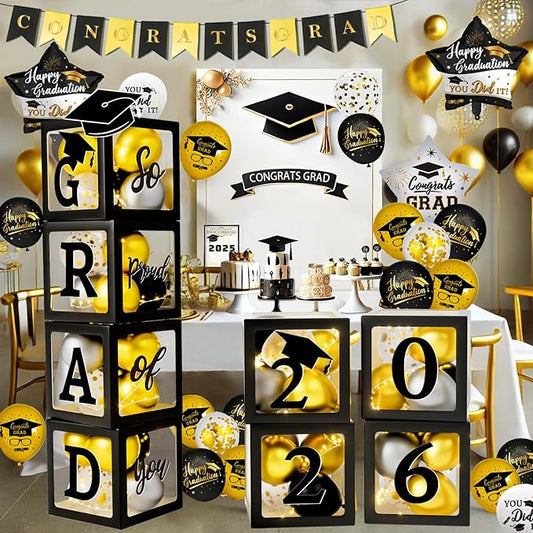 Graduation Decorations Class of 2026 - Black and Gold Graduation