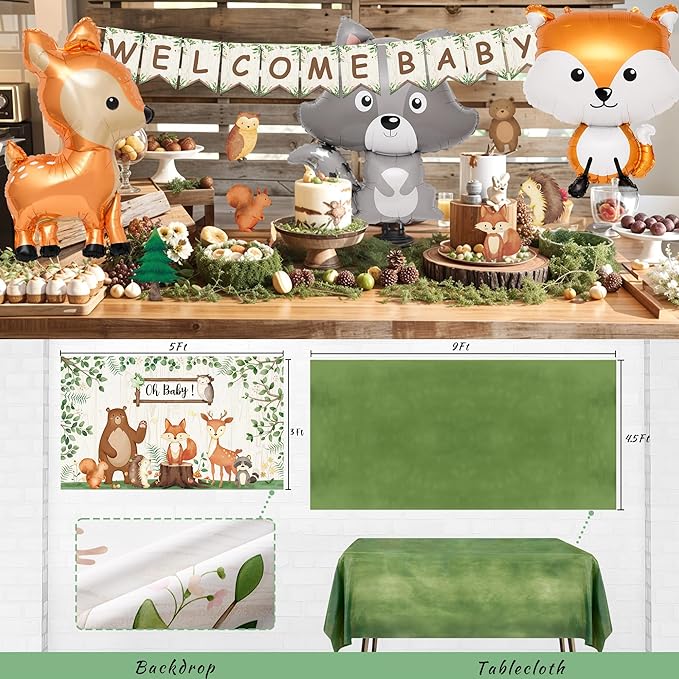 130pcs Woodland Baby Shower Decorations Safari Baby Shower