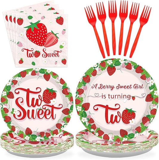 96Pcs Strawberry 2nd Birthday Decorations for Girls Berry Second