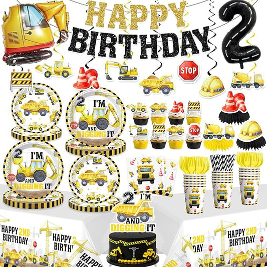 Xynic 187pcs Construction Birthday Party Supplies for 2 Year Old Boy