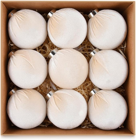 Velvet Ornaments for Christmas Tree Decorations - Beige Xmas Ball
