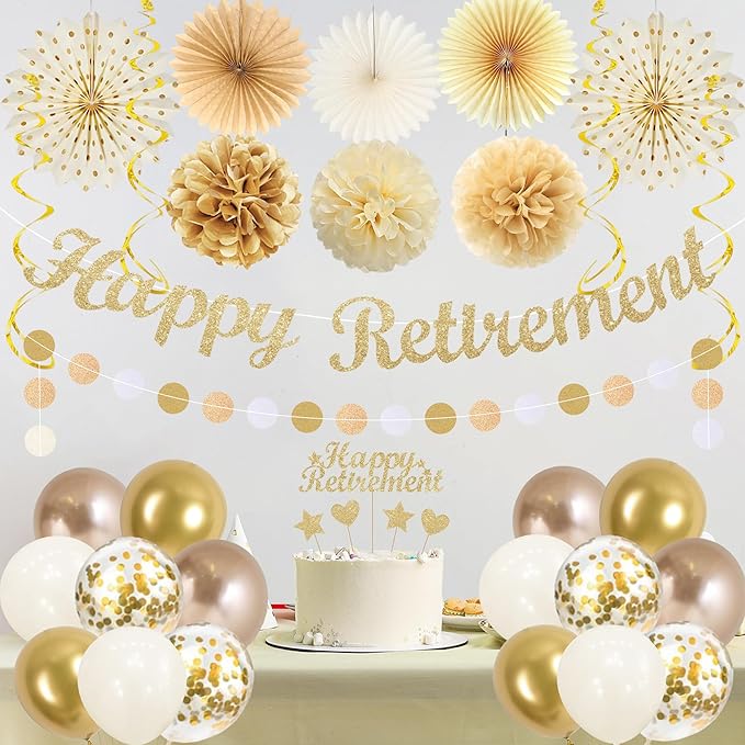 Retirement Decorations for Men Women Champagne Gold Official Retired