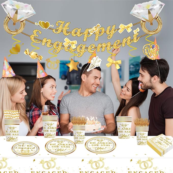141PCS Engagement Party Decorations Happy Engagement Banner Ring