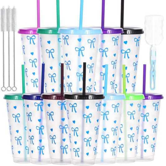 Alohastarttg 12 Pack Plastic Cups with lids and Straws Reusable 24 oz
