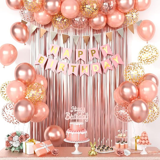 Rose Gold Birthday Decorations For Girl Woman Happy Birthday Party