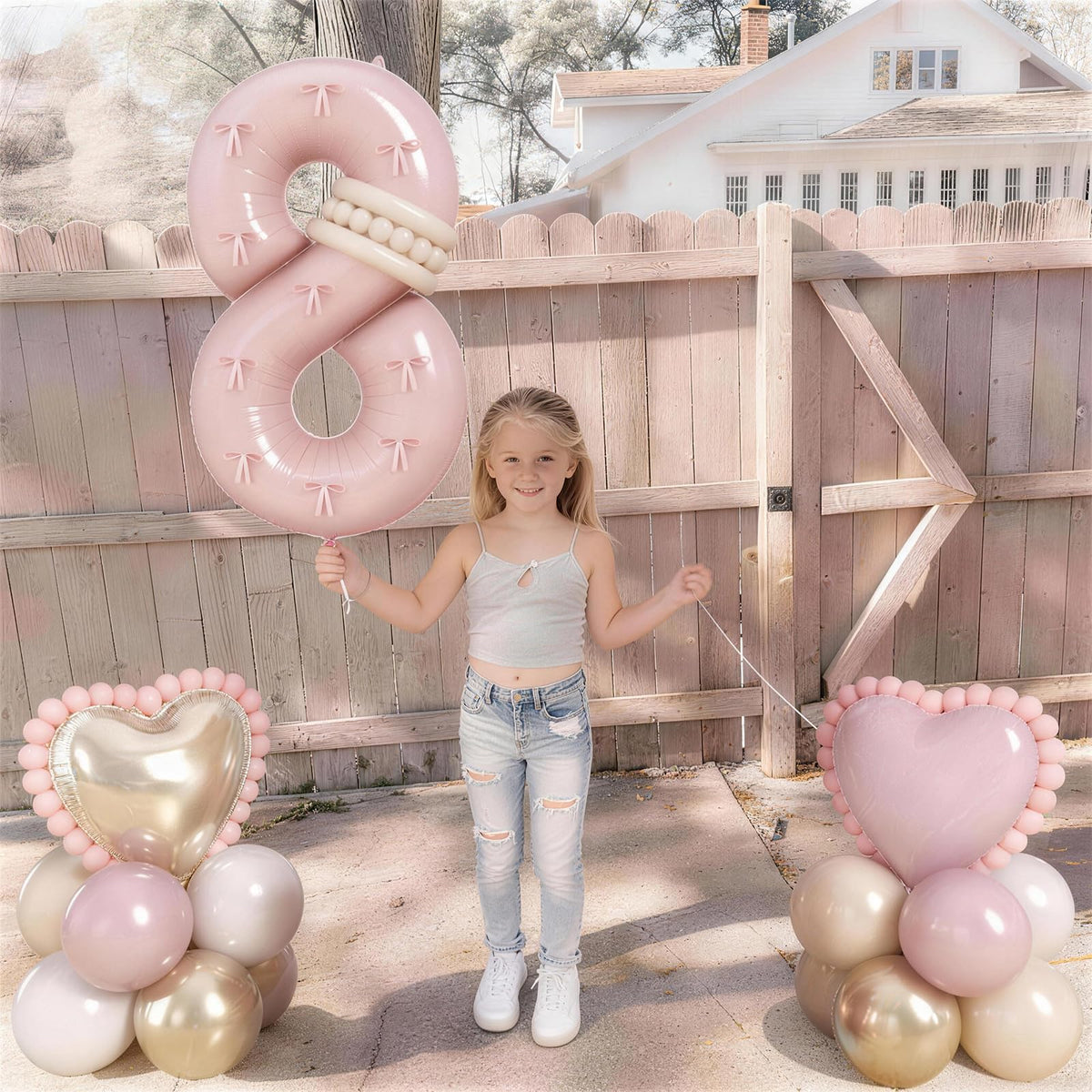 40 Inch Dusty Pink Balloon Number 8, Dusty Blush Pink Gold Cream Beige