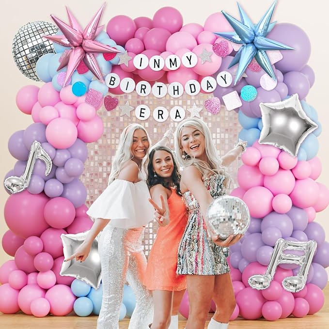 JOGAMS 184Pcs Silver Blue Pink and Purple Balloon Arch Kit with In My
