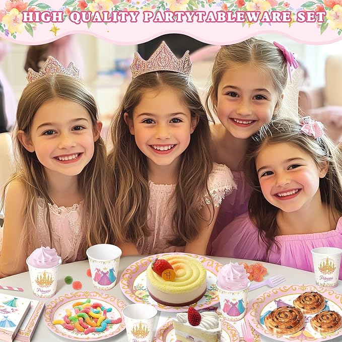 144 Pcs Princess Paper Plates Napkins, Birthday Party Supplies