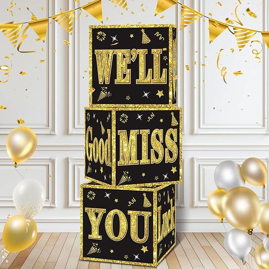 Kircirx 3pcs Going Away Party Decorations Boxes for Men Women, Black