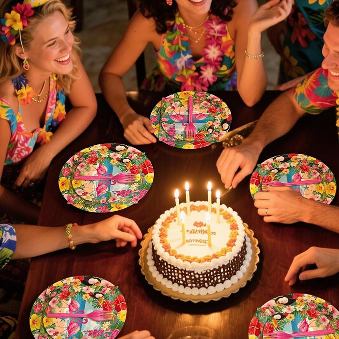 100 Pcs Tropical Aloha Flamingo Birthday Party Supplies Set Serves