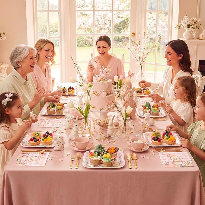 72 Pcs Easter Bunny Plates and Napkins Set Serve 36 7 Pink Bunny Egg