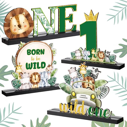 4 Pcs Safari Wild One Birthday Decorations Jungle Animals Party