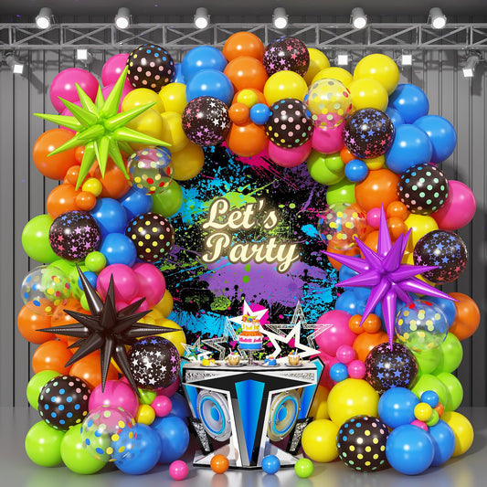 90s 80s Neon Balloon Arch Kit, 152pcs Disco Theme Party Decorations