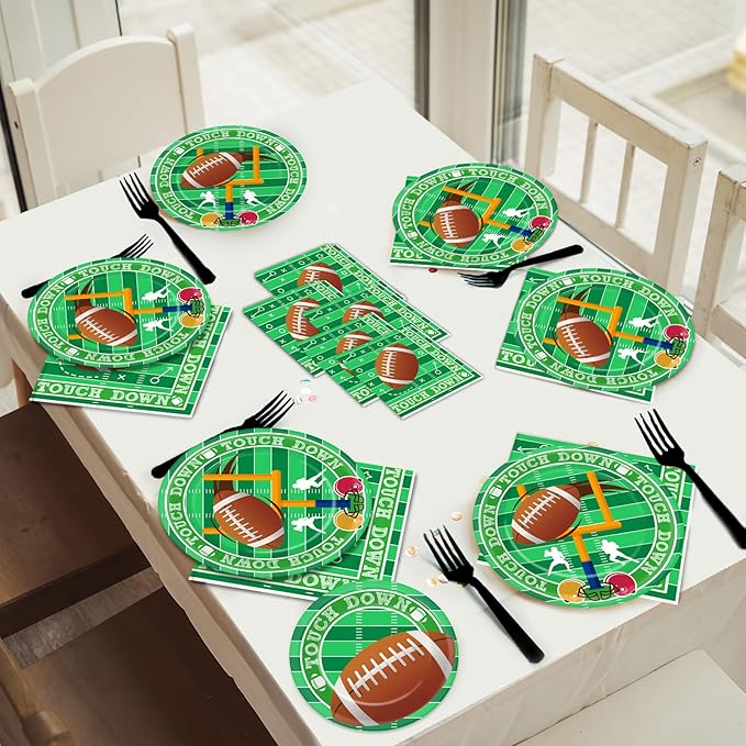 100 Pcs Football Party Plates and Napkins Set Football Birthday
