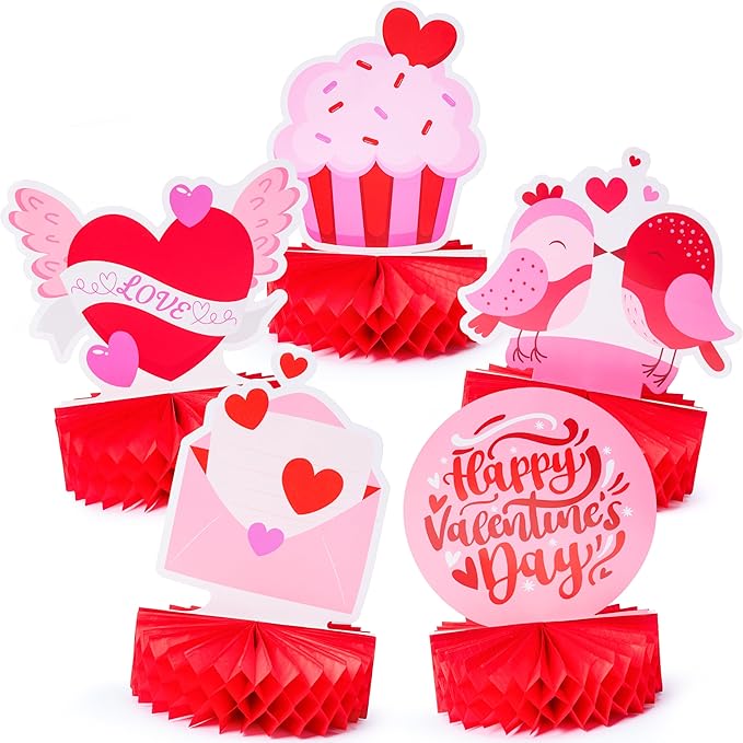 12 Pcs Valentine's Day Honeycomb Centerpieces Table Decorations