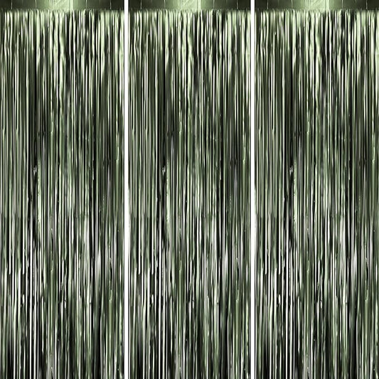 3 Pack 3.3 x 8.2 ft Matte Green Foil Fringe Backdrop