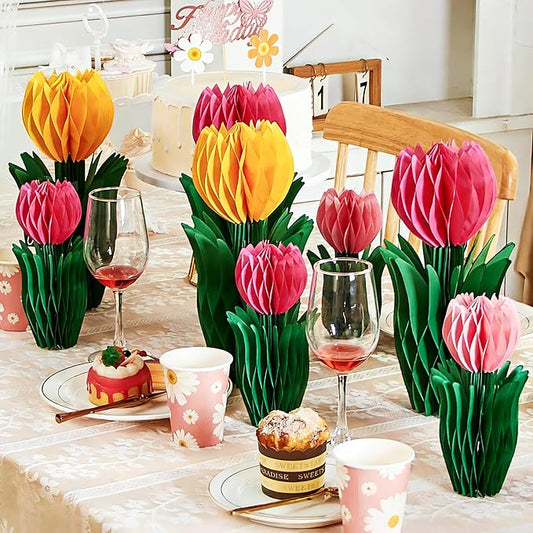 PAPER JAZZ 8 PCS Tulip Flower Centerpieces for Tables Spring Party