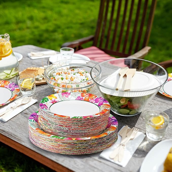 60 Pcs Summer Party Paper Plates Disposable Round Paper Dessert