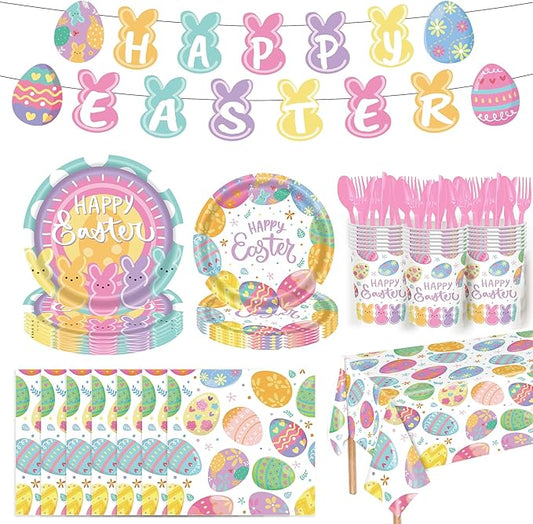 52 Pcs Easter Party Supplies Easter Party Decoration with Happy