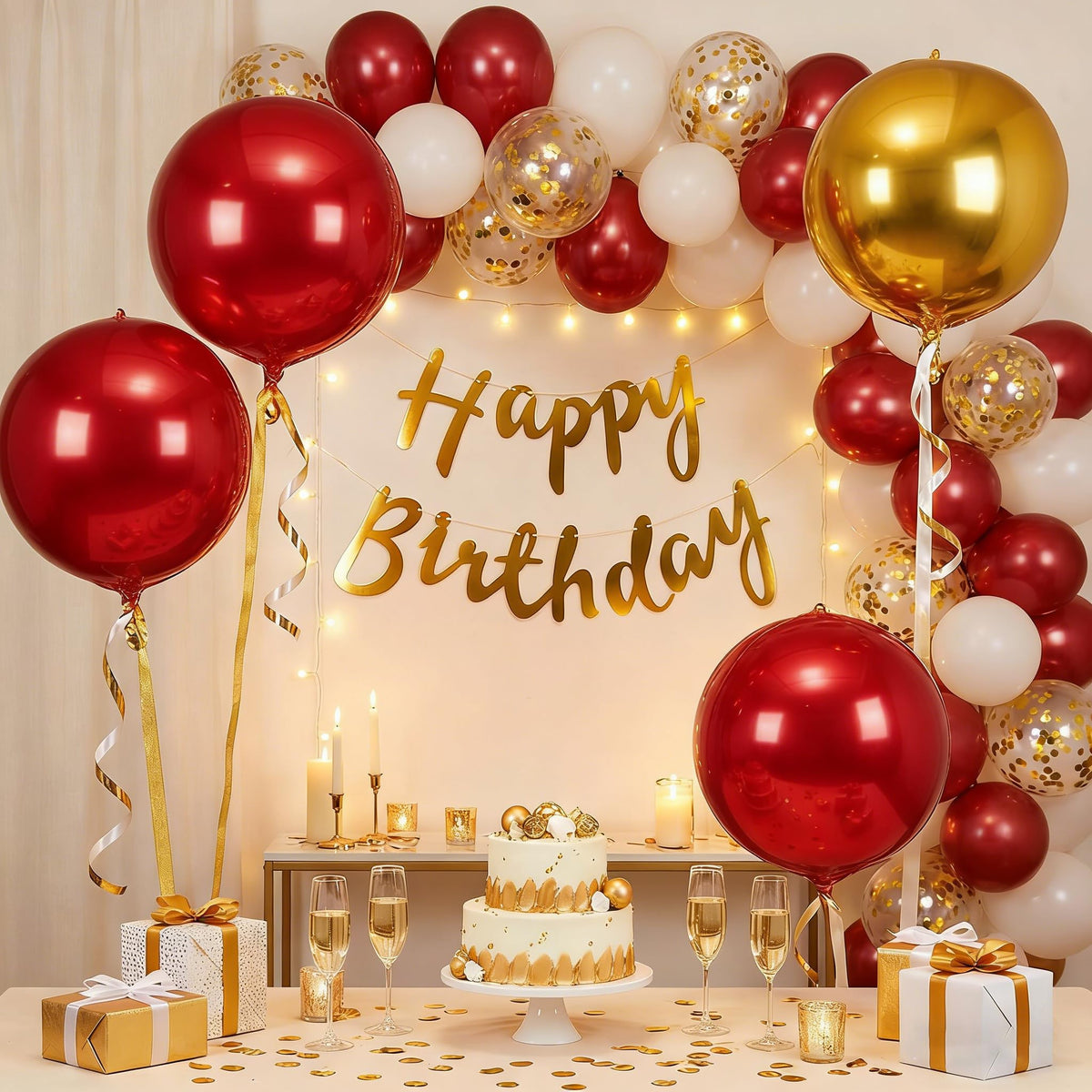 Metallic Red Round Foil Balloons, 22" Large 4D Sphere Mylar Balloons