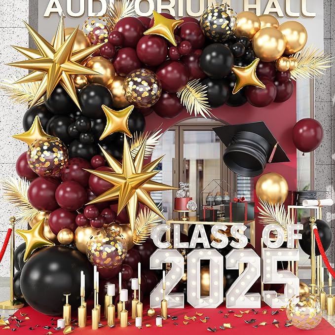 Black Burgundy Gold Balloons Arch Kit Maroon Black Gold Balloons