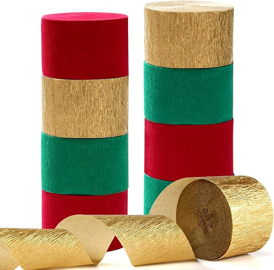 Red-Green Gold Party-Decorations Christmas Streamers - 9 Rolls New