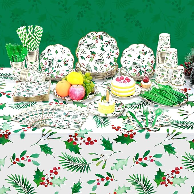 452 Pcs Christmas Party Supplies for 50 Guest Holly Berry Leaves